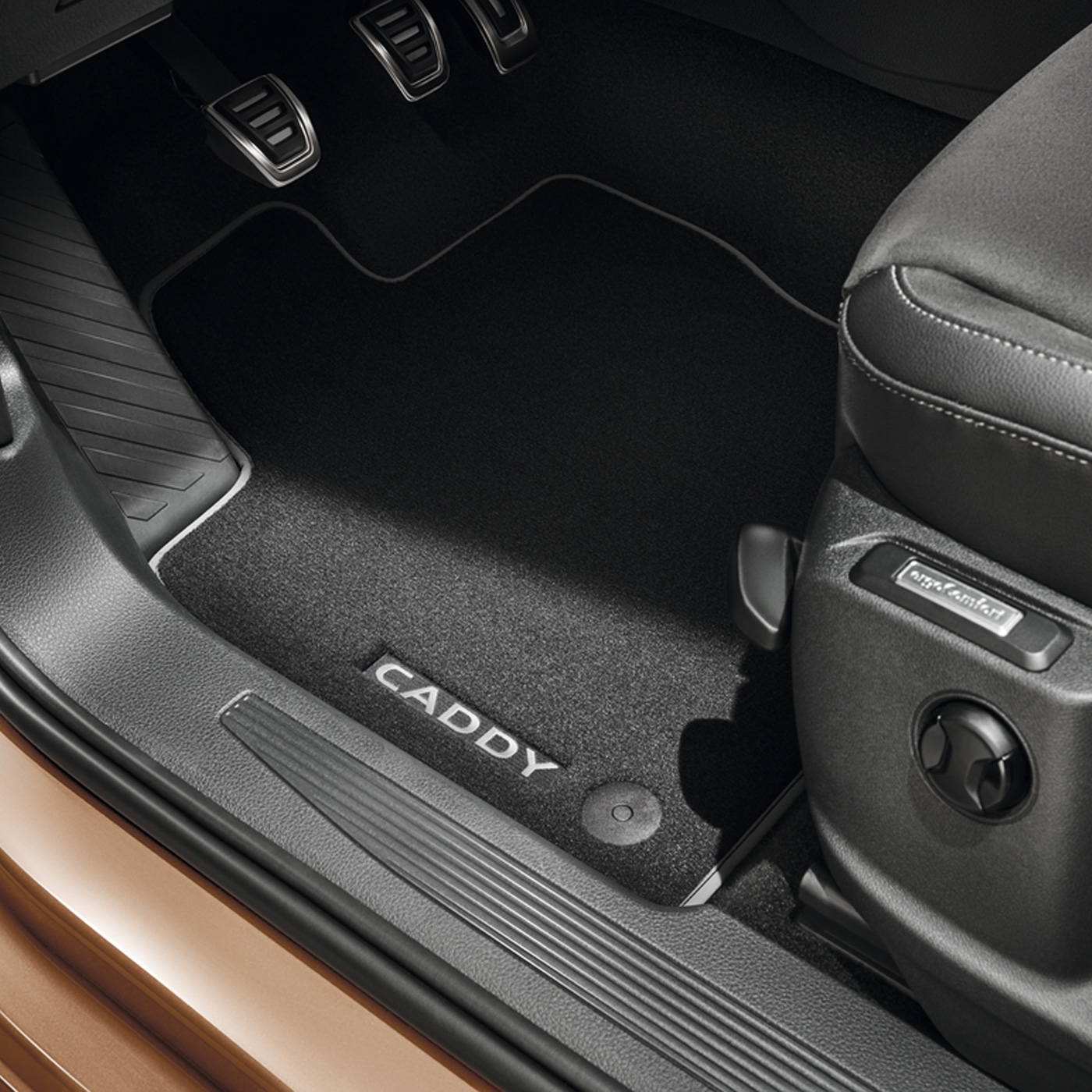 Volkswagen Genuine Textile floor mats Front and rear, Black/Grey, "Premium", right-hand drive